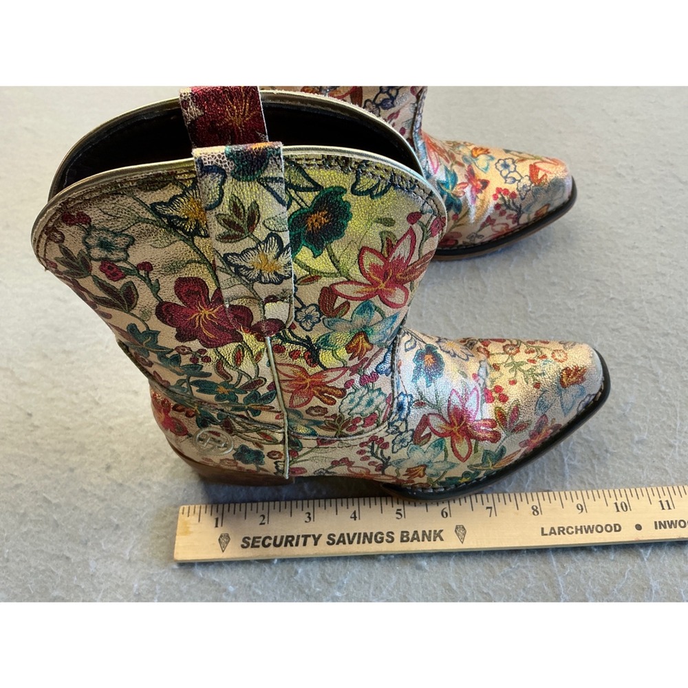 Roper Metallic Gold Floral Western Cowboy Boots 6 Snip Toe Ankle Booties READ - Picture 9 of 15